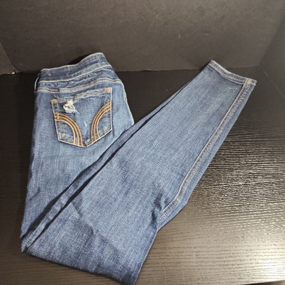 Hollister Jeans Womens 3 Waist 26 Blue Skinny Distressed Medium Wash Embroidered